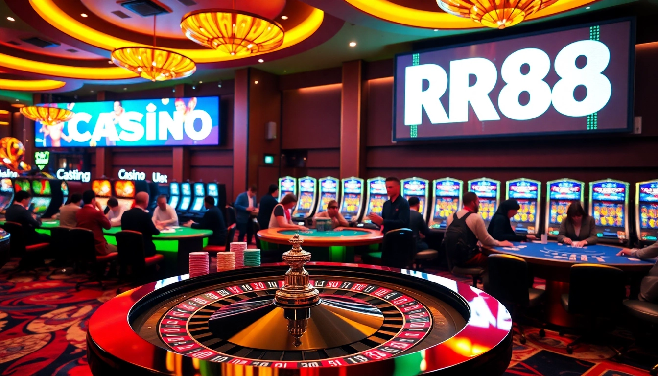 Experience the thrill of RR88 Casino with players at a buzzing roulette table.
