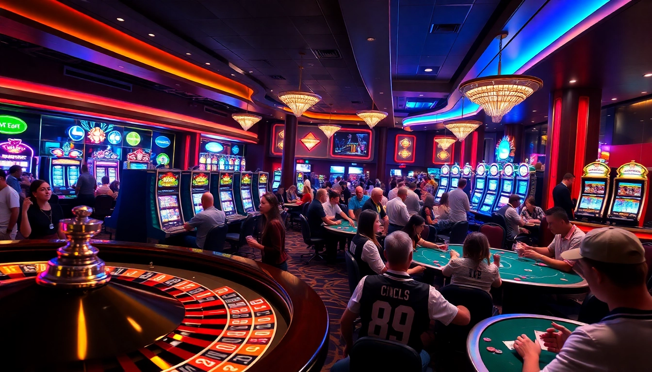 Explore thrilling casino action at topnfljerseyswholesale.com with poker tables and slot machines, capturing the excitement of gambling.