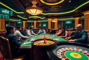 Experience the electrifying ALO8 casino atmosphere with players enjoying thrilling table games, poker chips, and roulette action.